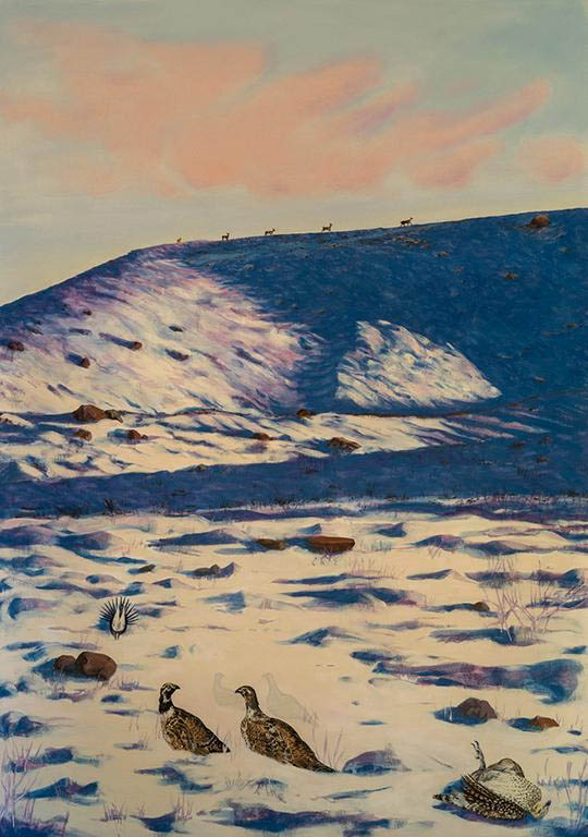 The Silence is Deafening: Ode to Rachel Carson, from Samskāra Series
Photo: Tracy Dyer Oil on canvas, 60" x 88" hung on wooden dowels, Collection of the artist, available for sale or lease.